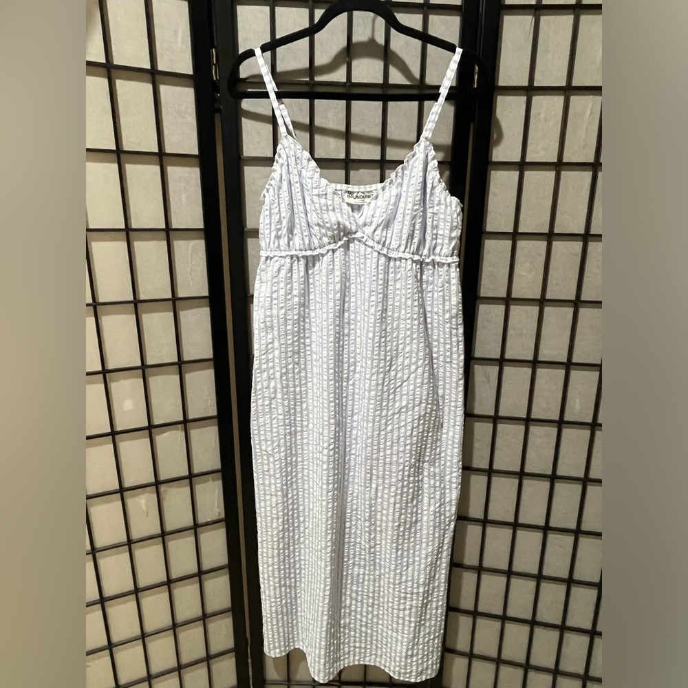 NO Boundaries SEERSUCKER BLUE Striped Spaghetti Strap Sundress SIZE L(12-14)